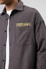 Oversize Baskılı Günlük Kareli Gömlek Kahve