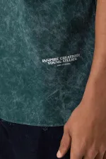 Yıkamalı Yazı Baskılı Oversize Kısa Kol Gömlek Nefti