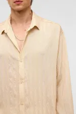 Oversize Long-Sleeve Modal Fabric Shirt, Beige