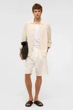 Oversize Long-Sleeved Striped Linen Shirt White