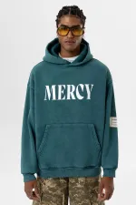 Card Detail Washed Oversize Sweatshirt Petrol