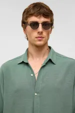 Oversize Uzun Kollu Keten Gömlek Haki