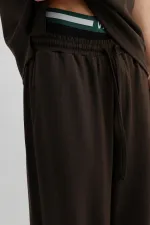 Fitilli Dokulu Baggy Eşofman Alt Koyu Kahve