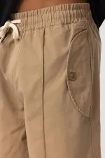 Pantalon ample en gabardine à lacets, beige