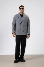 Veste courte oversize croisée en cachemire gris