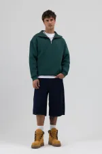 Sweat-shirt basique à fermeture éclair et col montant, bleu marine