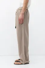 Oversize Linen Trousers with Belt Detail (Stone)