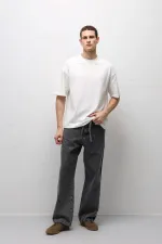 Jean baggy rayé gris avec ceinture