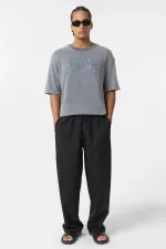 Black Baggy Pants with Elastic Waistband