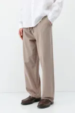 Pantalon ample en lin avec taille élastiquée, couleur vison
