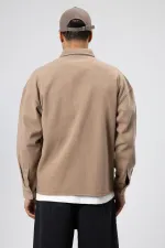 Oversize Gabardin Gömlek Ceket Vizon