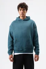 Oversize Nakış Detaylı Hoodie Nefti