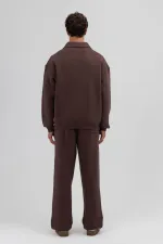 Oversize Zip-Up Stand-Up Collar Sweatshirt, Brown