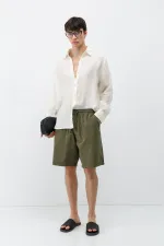 Oversize Keten Şort Haki