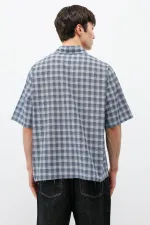 Chemise oversize à manches courtes à carreaux, bleue