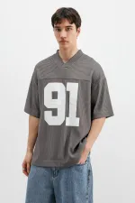 T-shirt oversize en velours côtelé imprimé gris