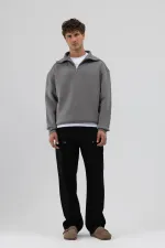 Sweat-shirt basique à fermeture éclair, gris foncé