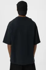 Bisiklet Yaka Cepli Oversize Tişört Siyah