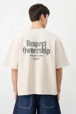 Kısa Kollu Boxy Fit Baskılı Tişört Taş