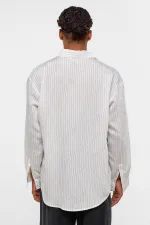Oversize Çizgili Uzun Kollu Gömlek Beyaz