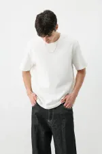 Kısa Kollu Boxy Fit Tişört Ekru