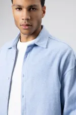 Dokulu Oversize Gömlek Ceket Bebe Mavi