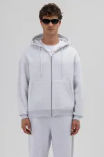 Sweat-shirt à capuche basique oversize zippé chiné