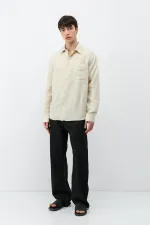 Modal Fabric Striped Oversize Shirt Beige