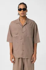 Double Pocket Oversize Linen Shirt, Mink