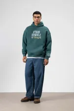 Oversize Nakış Baskılıkapüşonlu Sweatshirt Nefti