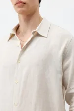 Uzun Kollu Basic Oversize Gömlek Bej