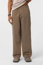 Yıkamalı Gabardin Baggy Pantolon Vizon