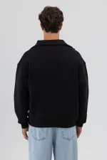 Sweat-shirt noir basique à fermeture éclair et col montant