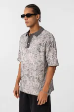 Yıkamalı Oversize Polo Yaka Tişört Siyah