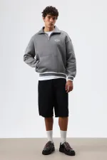 Sweat-shirt oversize à col polo, gris foncé