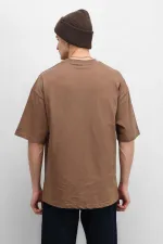 T-shirt basique oversize à col rond, marron
