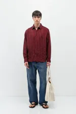 Chemise rayée oversize bordeaux