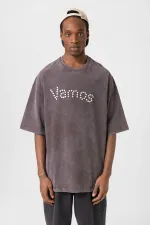 T-shirt oversize délavé à boutons, couleur café