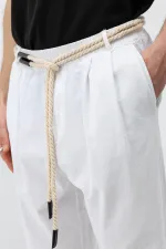 Kemer Detaylı Oversize Keten Pantolon Ekru