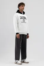 Sweat-shirt oversize imprimé bicolore, écru