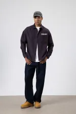 Oversize Baskılı Günlük Kareli Gömlek Bordo