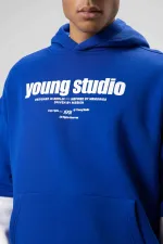 Sweat à capuche imprimé oversize bleu marine