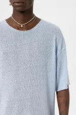 Basic Oversize Knitted T-Shirt, Baby Blue
