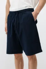 Short oversize en lin bleu marine