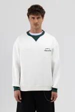 Sweat-shirt oversize à col rond imprimé, écru