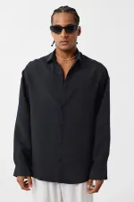 Basic Oversize Uzun Kol Gömlek Siyah
