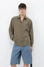 Modal Fabric Oversize Shirt with Pockets, Khaki