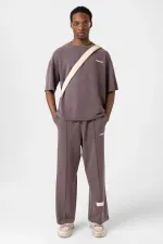 Label Detailed Oversize Modal Fabric Tracksuit Set Coffee