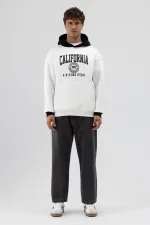 Sweat-shirt oversize imprimé bicolore, écru