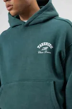 Oversize Yıkamalı Boxy Fit Kapüşonlu Sweatshirt Nefti